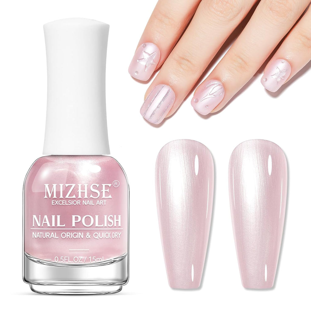 MIZHSE Pearlescent Pink Nail Polish. Quick Dry Pearl Nail Polish. Air Fast Drying 15ml Pale Pink Nail Lacquer Non Gel Oil-based Nail Art Manicure Home DIY : Beauty & Personal Care