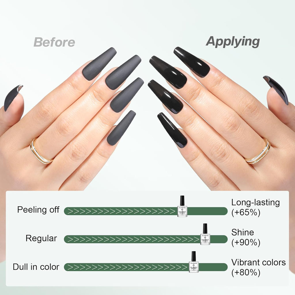 Glamonade Base Top Coat Nail Polish: 2 in 1 Clear High Shine Quick Dry Nail Polish Color Protection Long Lasting Polish Resists Smudging Chipping Fading Fast Air Dry Nail Coat for Women : Beauty & Personal Care