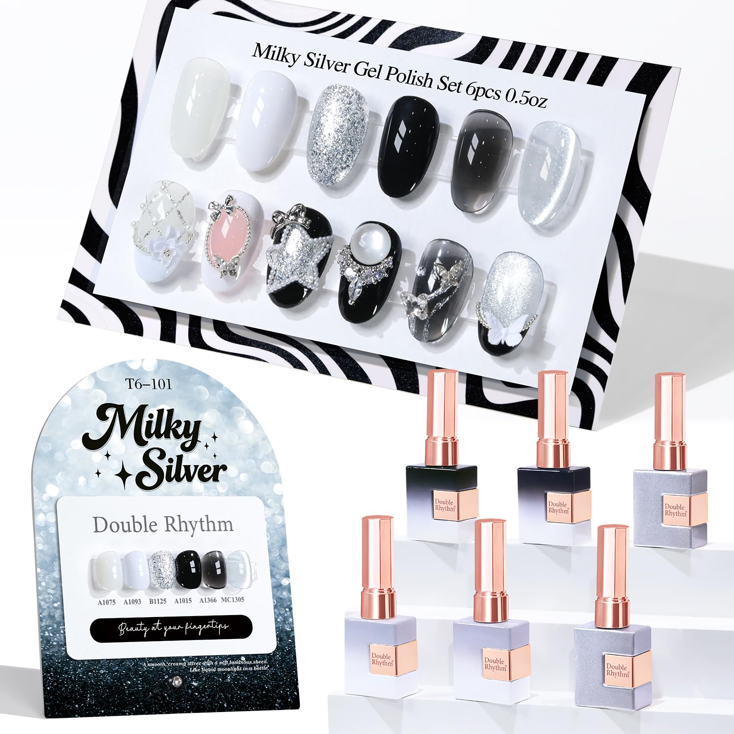 Double Rhythm 6 Pcs 15 ML Gel Polish Set Same Color Same Bottle Soak Off Gel Polish Kit Nail Art Manicure Salon DIY at Home for Women (Burgundy Red Nude Pink Purple Beige-T6-3) : Beauty & Personal Care