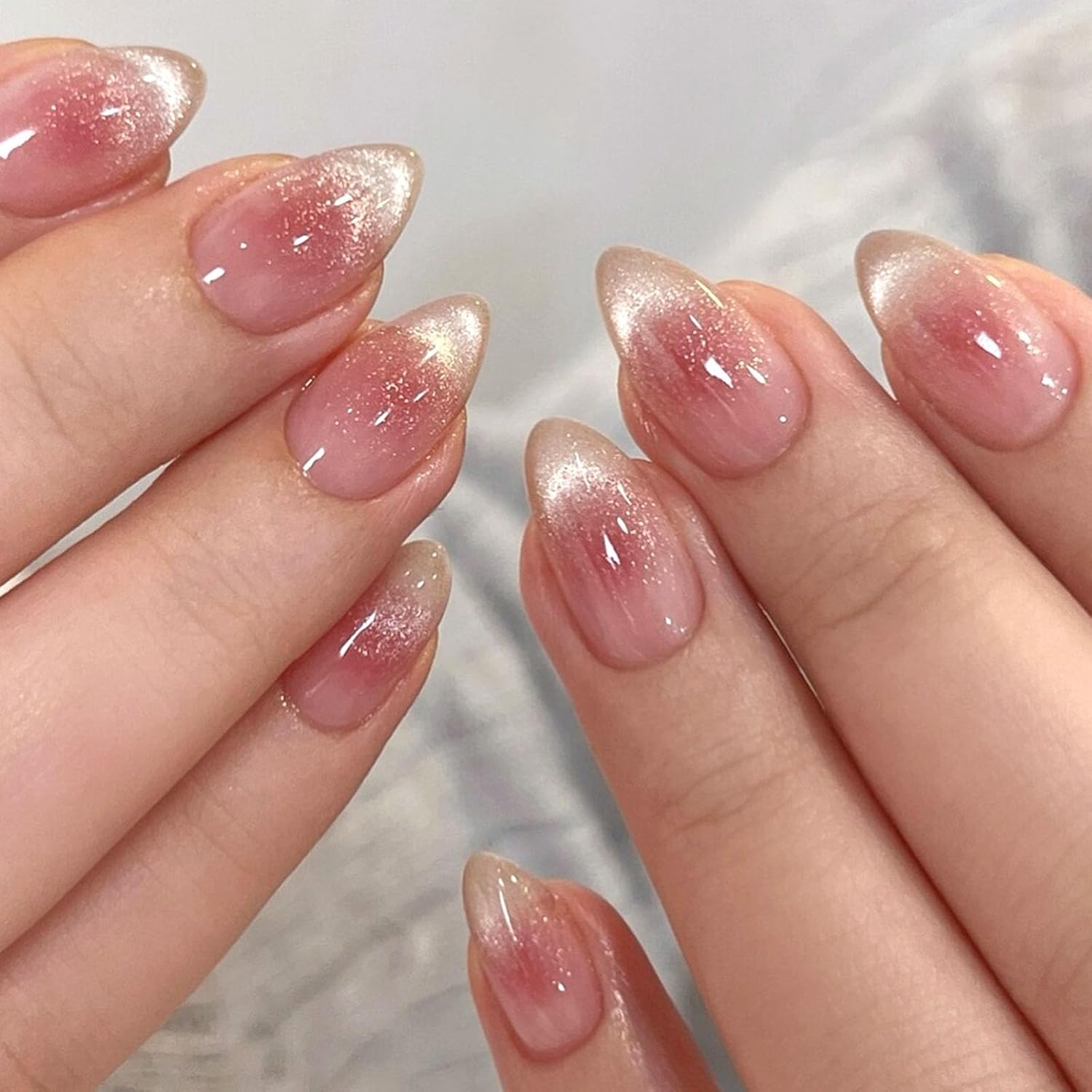 Short Press On Almond Fake Nails - Flower Acrylic Fall Nails Press Ons Full Cover Glue On Cute False Floral Stick On Nails for Women - 30 Pcs : Beauty & Personal Care