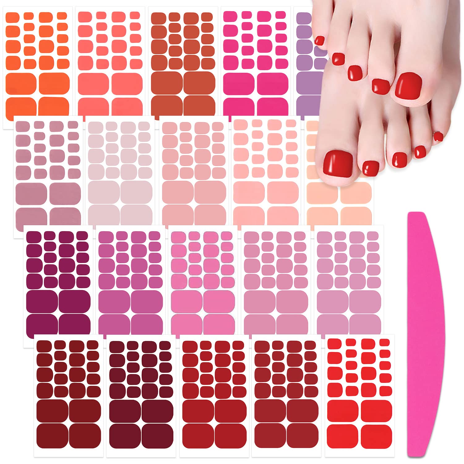 SILPECWEE Toe Nail Stickers Full Nail Wraps Red Solid Color Toenail Polish Strips for Women Self Adhesive Toe Stickers Polish Gel Toenails Stickers with 1pc Nail File (20 Sheets) : Beauty & Personal Care