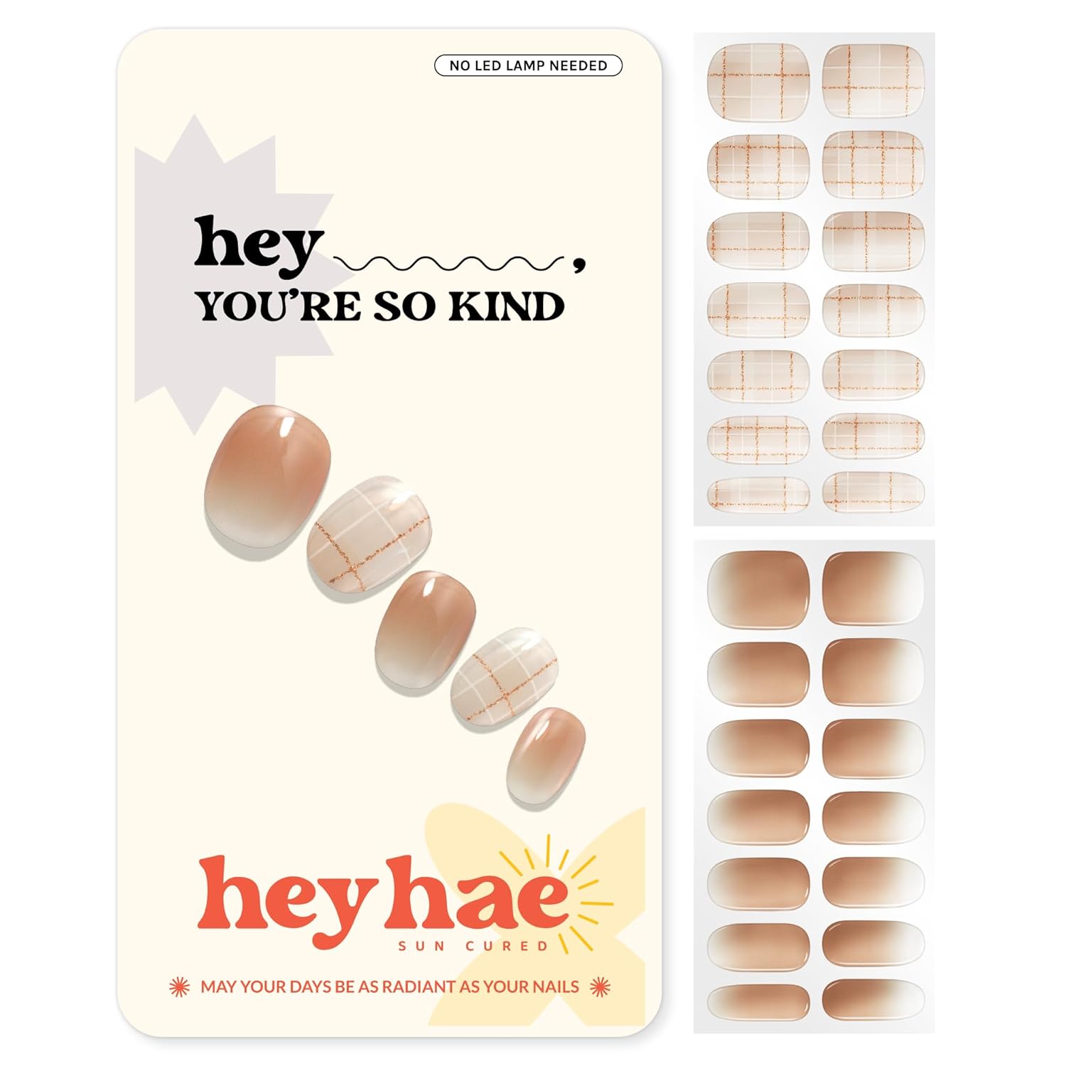 Heyhae Semi Cured Gel Nail Strips | No LED Lamp Needed | Ombre. Orange. Spring | Easy Apply & Remove. Salon Quality |Includes 28 Strips. 1 Prep Pads. Nail File & Wooden stick - Hey. You're My Sunshine : Beauty & Personal Care