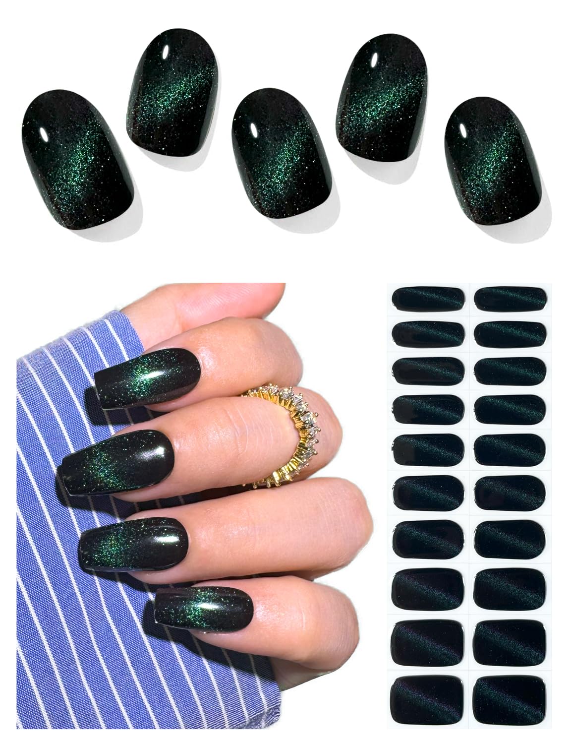 AutyaMee Semi Cured Gel Nail Strips (Deep Plum Cat Eye). Dark Purple. 20 Pcs Gel Nail Wraps. Stickers. UV Light Required. Salon Quality. Long Lasting : Beauty & Personal Care