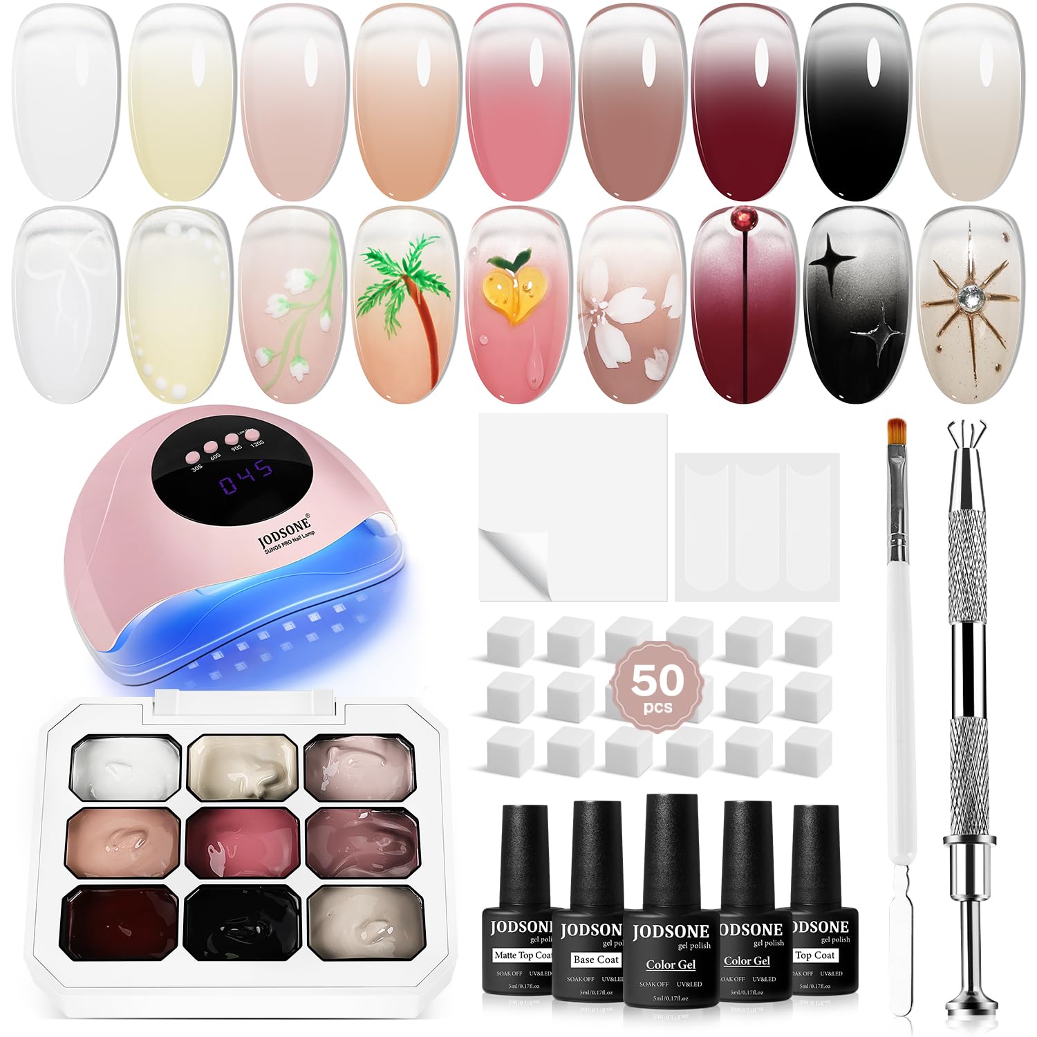 JODSONE 60 PCS Gel Nail Polish Set with 5 Bottles of Base and Glossy Matte Top Coat Soak off Gel Nail Set Suitable for All Seasons Gifts : Beauty & Personal Care