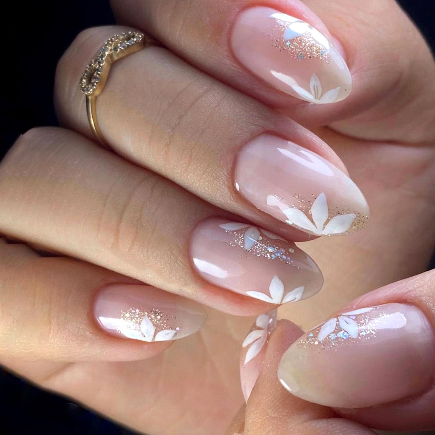 Short Press On Almond Fake Nails - Flower Acrylic Fall Nails Press Ons Full Cover Glue On Cute False Floral Stick On Nails for Women - 30 Pcs : Beauty & Personal Care