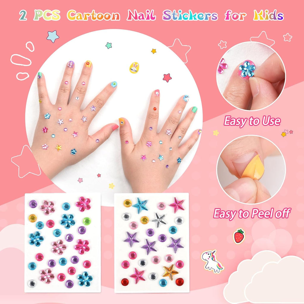 wakaniya Kids Non Toxic Nail Polish Set for Girls with Gems Nail Stickers. 7 Color Peel-Off Low Odor Nail Polish for Toddler : Beauty & Personal Care