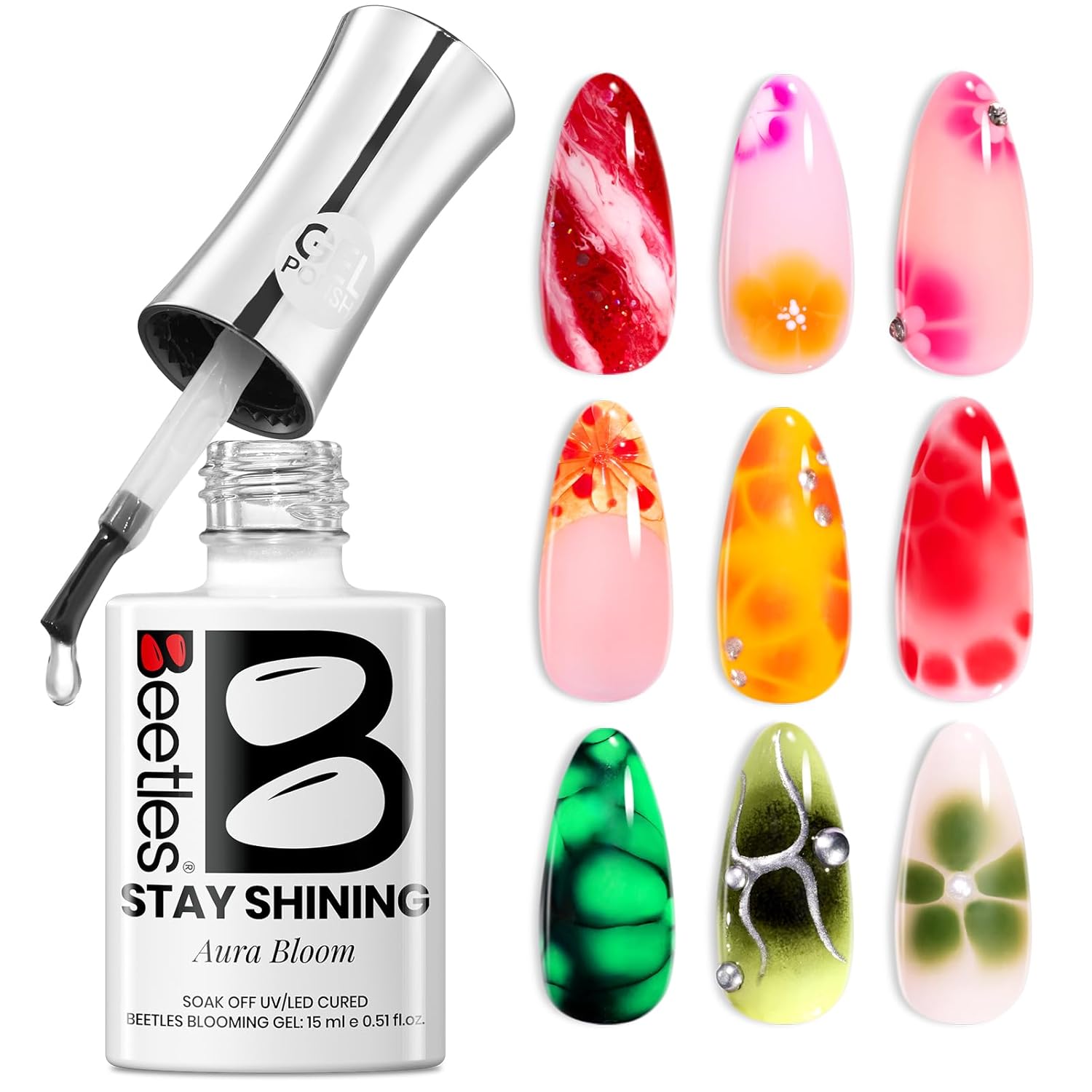 Beetles Blooming Gel. 15ml Clear UV LED Nail Art Gel Polish for Aura Nails. Marble. Natural Stone. Watercolor and Floral Print Spreading Effects. Soak Off DIY Manicure Design : Beauty & Personal Care