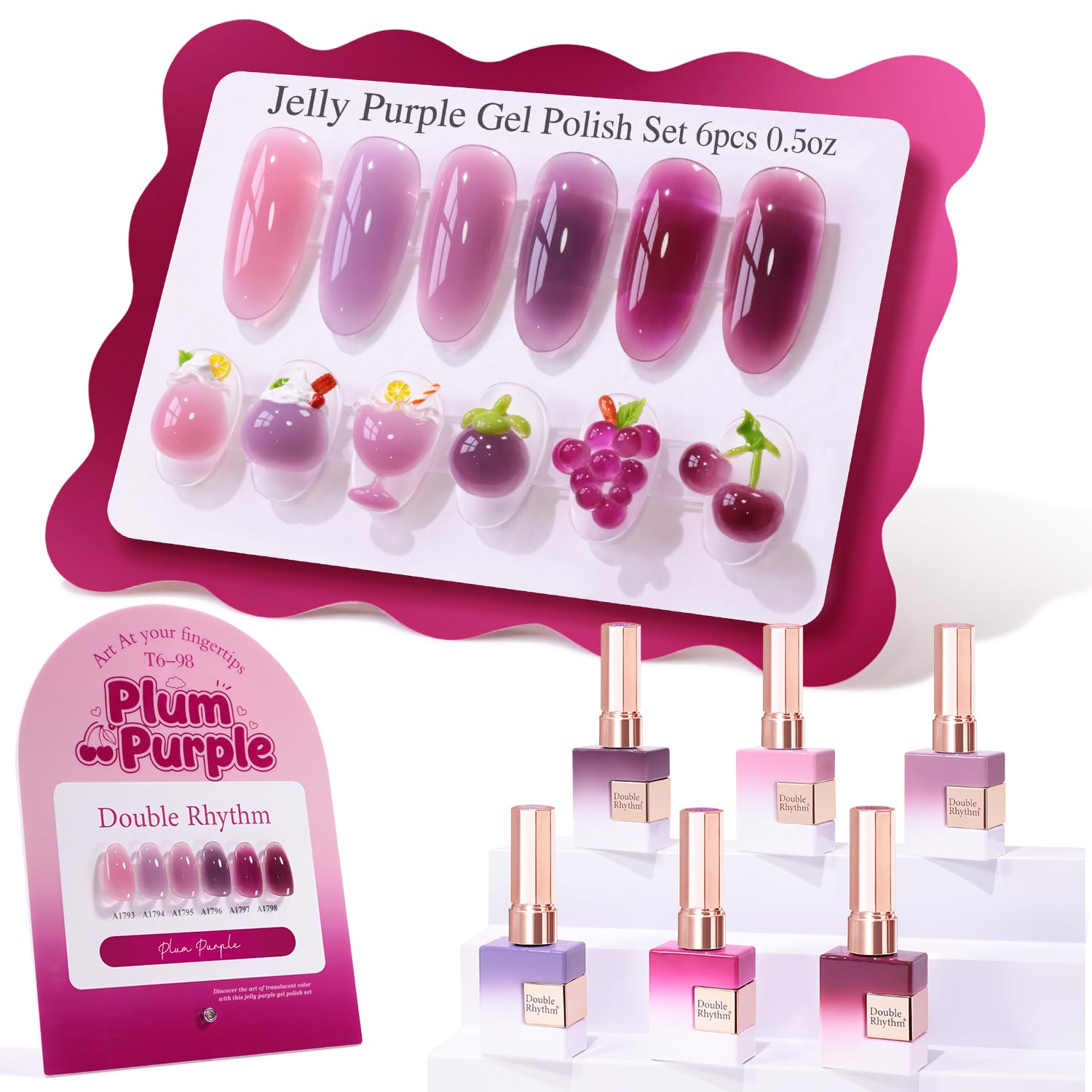 Double Rhythm 6 Pcs 15 ML Gel Polish Set Same Color Same Bottle Soak Off Gel Polish Kit Nail Art Manicure Salon DIY at Home for Women (Burgundy Red Nude Pink Purple Beige-T6-3) : Beauty & Personal Care