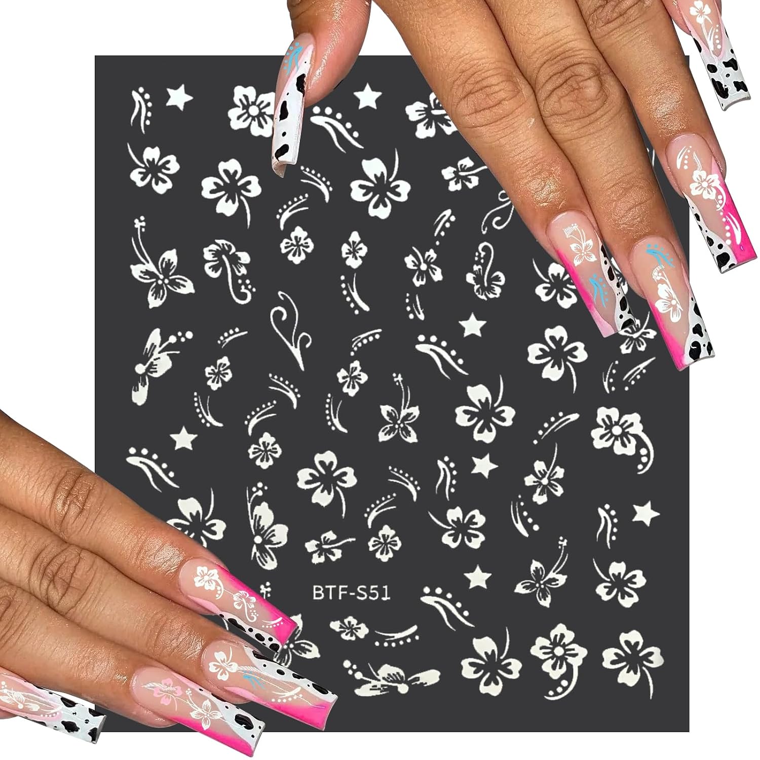 MUIIGOOD Flower Nail Stickers 10 Sheets Hibiscus Nail Decals White Pink Golden Clear Silver Decals Nail Art Decorations Nail Decals Nail Art Supplies Nail Designs for Women Manicure Tips : Beauty & Personal Care