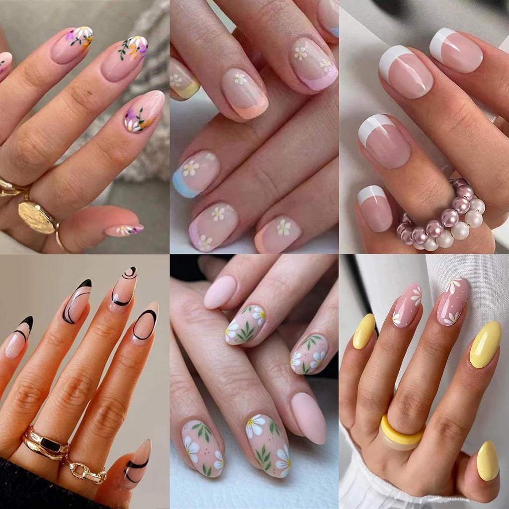 6 Packs (144 Pcs) Press on Nails Medium - Jsiallye Pink Gradient Press on Nails Square Coffin. Glue on with Nail in 12 Sizes - 24 Fake Nails Kit. French Tip Stick on Nails for Women : Beauty & Personal Care