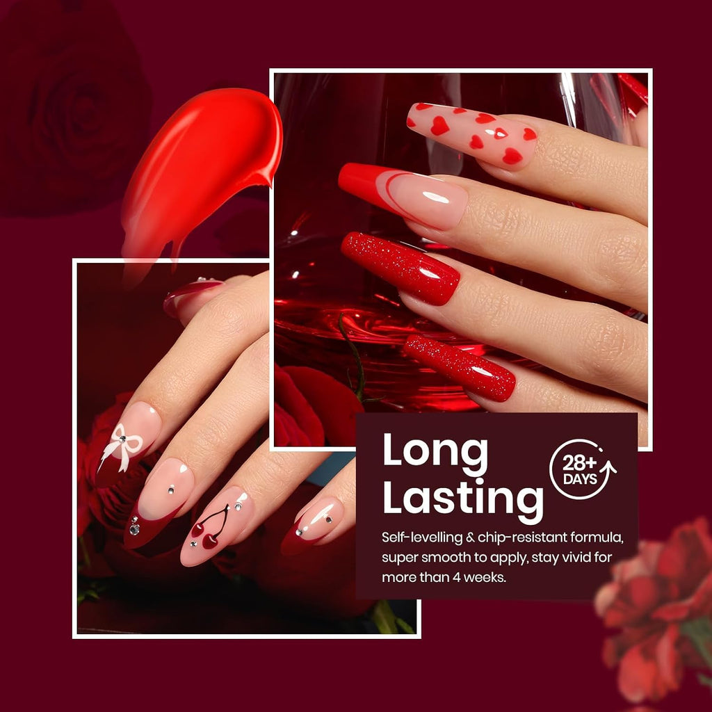 Beetles Red Gel Polish Set - 6 Colors Nail Gel Polish Popular Jelly Shimmer Regular Collection Nail Art Design Soak Off UV LED Nail Kit Minicure DIY Home Salon Spring Gift for Women : Beauty & Personal Care