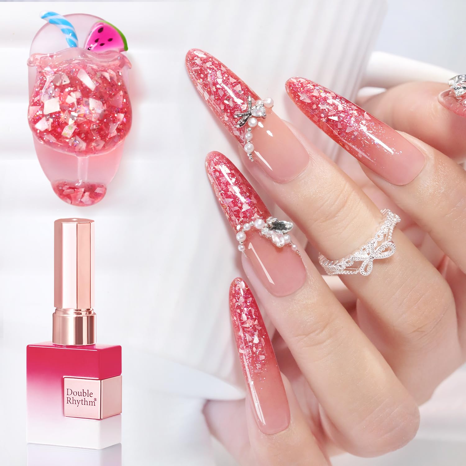 Double Rhythm 0.5Oz Glitter Gel Polish Shimmer Reflective Color for Nail Art Salon DIY Soak Off 15ml Nail Lamp Gel Polish at Home (Pink-B1161) : Beauty & Personal Care