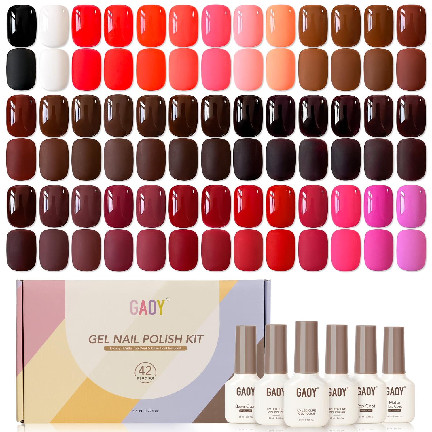 GAOY 42 Pcs Gel Nail Polish Kit. Pink White Red Jelly Nude Colors All Seasons Gel Nail Polish Set with Glossy & Matte Top Coat and Base Coat for DIY Manicure at Home : Beauty & Personal Care