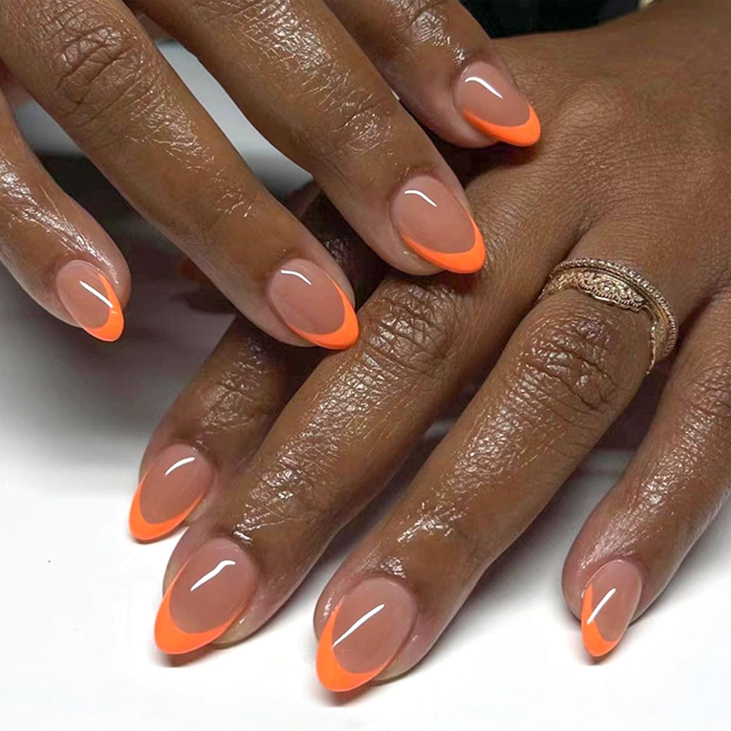 Short Press On Almond Fake Nails - Flower Acrylic Fall Nails Press Ons Full Cover Glue On Cute False Floral Stick On Nails for Women - 30 Pcs : Beauty & Personal Care