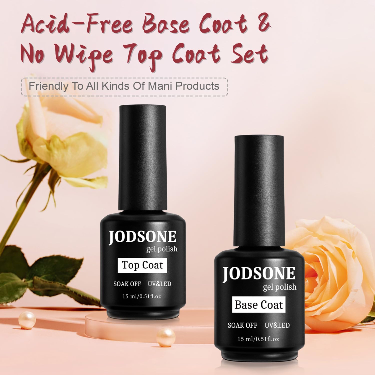 JODSONE 2 Bottles of Top Coat Base Coat Set No Wipe Foundation Combination Bright Surface At Home DIY Nail Salon Girl Gift : Beauty & Personal Care