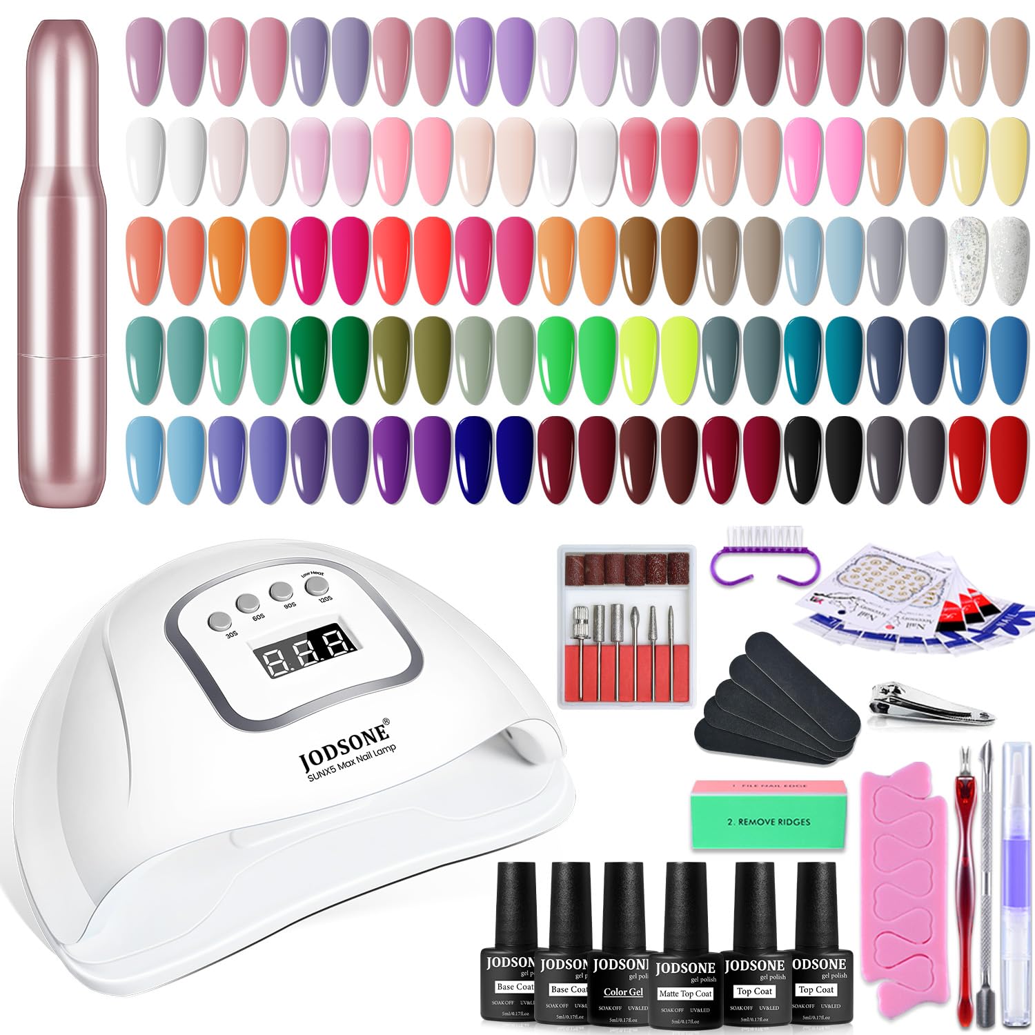 JODSONE Gel Nail Polish Kit 60 PCS with U V Light Soak off Base Top Coat 55 Shine Colors Gel Nail Kit Bright and Dark Brown Wine Red Series Manicure Set for Women and Girls : Beauty & Personal Care