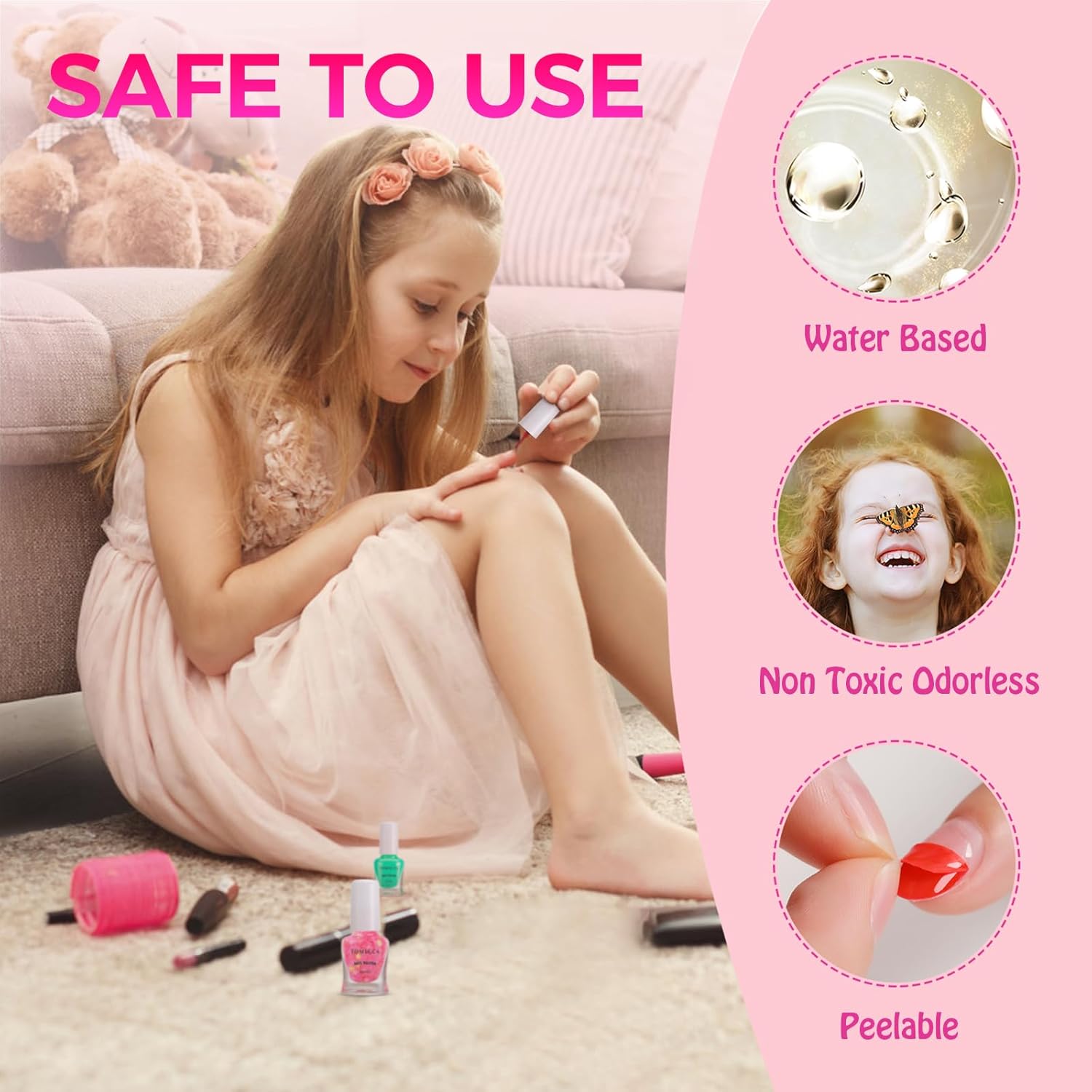 TOMICCA Kids Nail Polish Set. Non Toxic Quick Dry Water-Based Peel-Off 10 Colors Toddler Nail Polish Kit Natural Safe Quick Diy Kids Gifts Kit for Girls Ages 5+ : Beauty & Personal Care