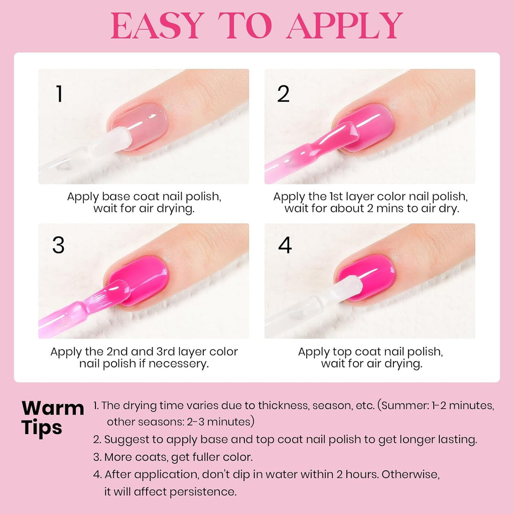 MIZHSE Quick Dry Nail Polish. Hot Pink Nail Polish Non Gel Air Drying Fast. 15ml Glossy Finish Regular Rose Red Nail Lacquer Full Coverage Nail Art Manicure DIY Home : Beauty & Personal Care