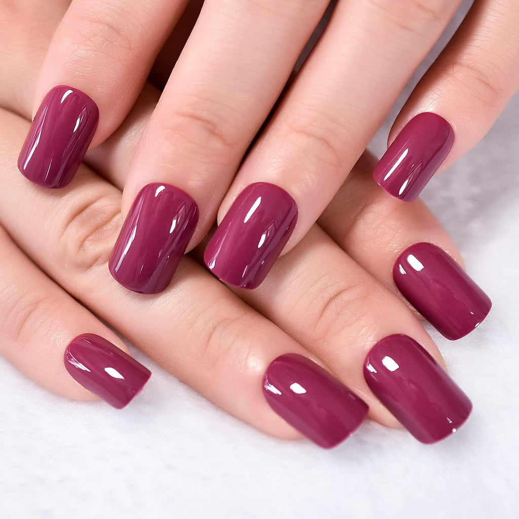 ELEVENAIL Press on Nails Glossy Dark Rose Pink False Nails Medium Length Squoval Nail Art Tips Salon Women Girls DIY Manicure Daily Reusable Daily Office Home Party Acrylic Stick On Fake Nails : Beauty & Personal Care