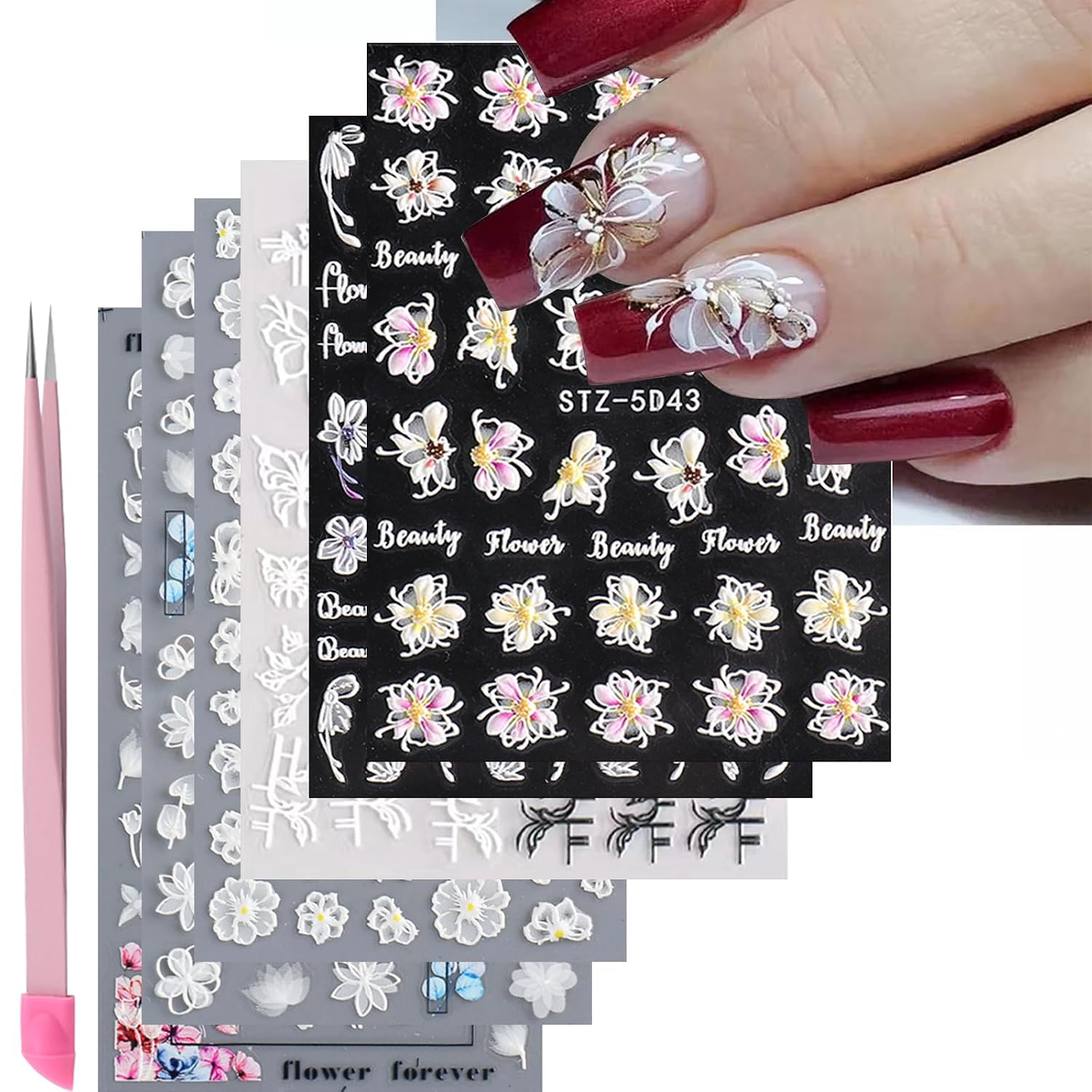 VOTACOS Flower Nail Art Stickers - 5D Embossed. Spring/Summer Daisy Designs. Self-Adhesive Decals for Women's Nail DIY Decoration : Beauty & Personal Care
