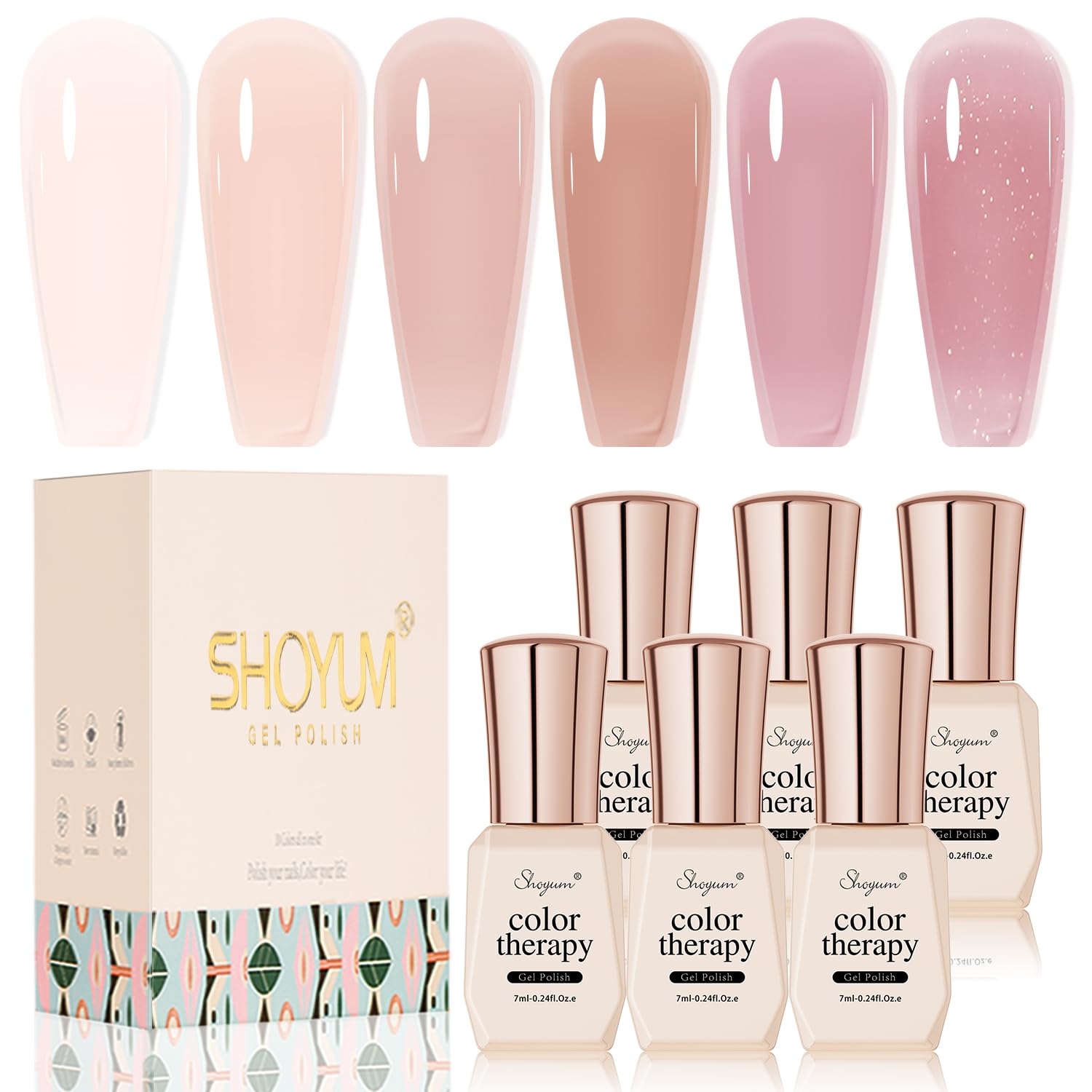 SHOYUM Nude Pink Gel Nail Polish Set- 6 Colors Sheer Milky White Jelly Gel Polish All Seasons Skin Tones Neutral Gel Polish Kit. Soak Off LED Gel Nail Kit Manicure DIY Home : Beauty & Personal Care