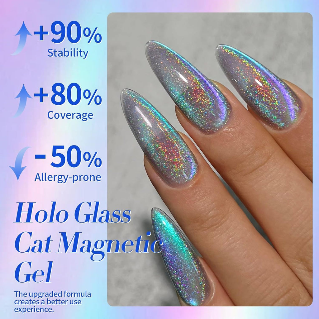 Born Pretty 9D Cat Magnetic Eye Gel Nail Polish Holographic Rainbow Gel Polish Blue Purple Soak Off U V LED Gel Polish Nail Art Design Manicure Salon DIY Home 15ML : Beauty & Personal Care
