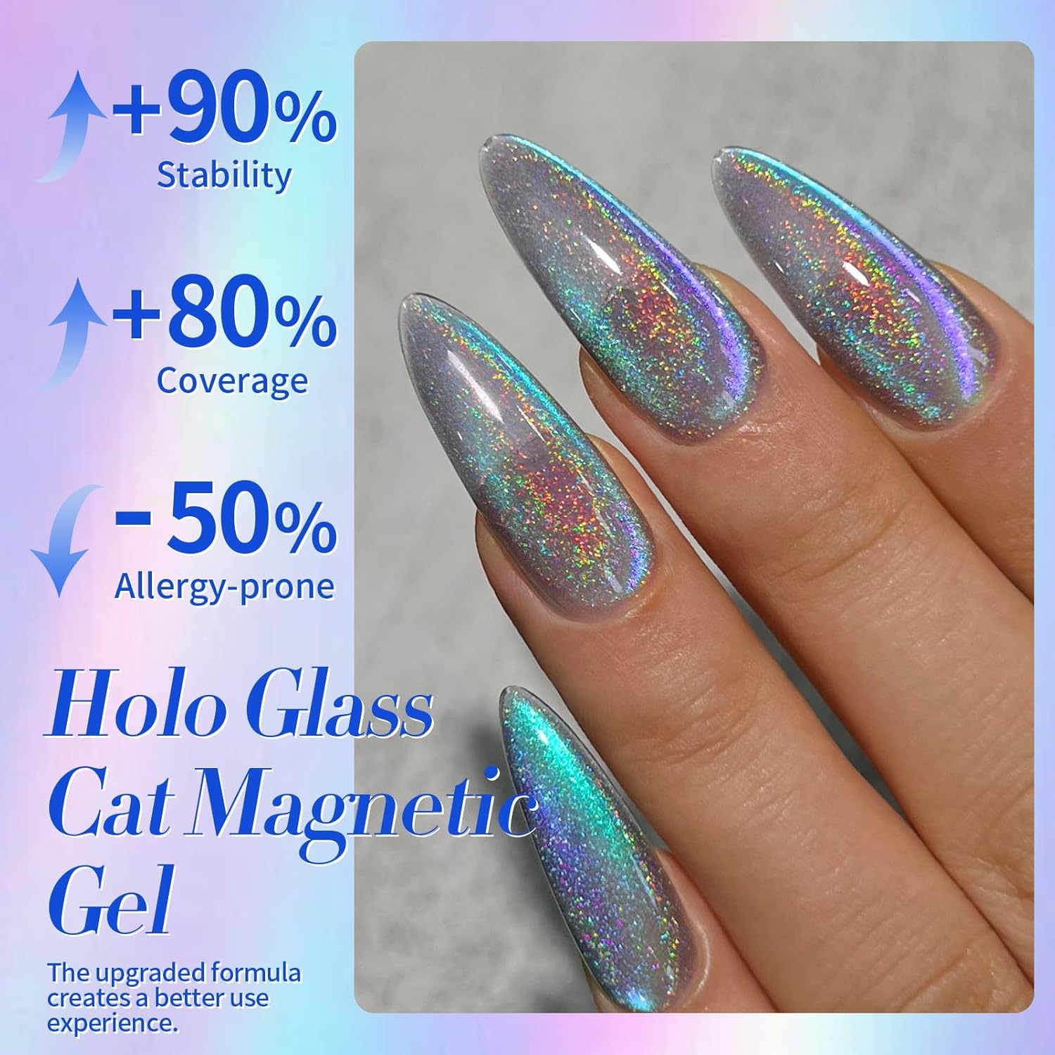 Born Pretty 9D Cat Magnetic Eye Gel Nail Polish Holographic Rainbow Gel Polish Blue Purple Soak Off U V LED Gel Polish Nail Art Design Manicure Salon DIY Home 15ML : Beauty & Personal Care