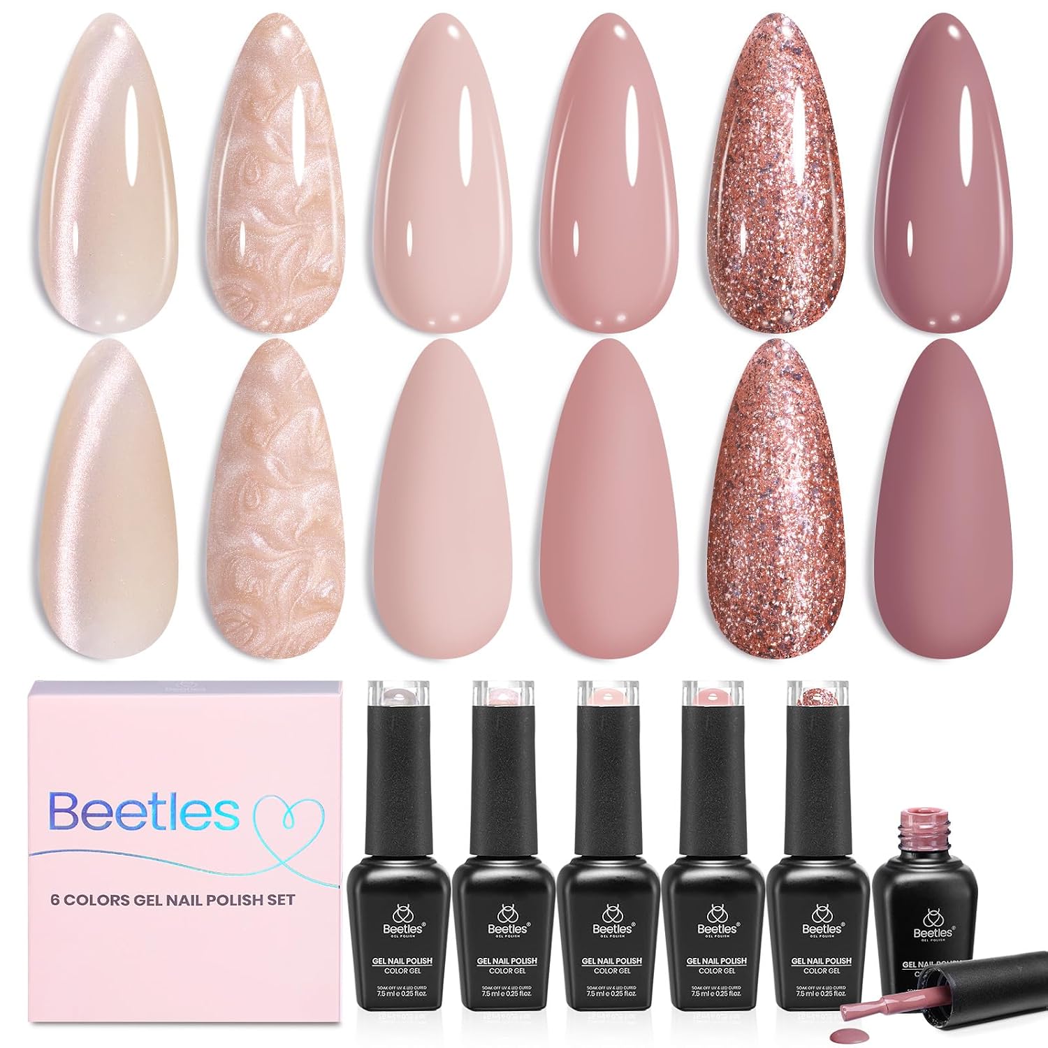 Beetles Pearl Gel Nail Polish. 6 Colors Shimmer White Pink Purple Mermaid Nail Drawing Gel. Soak Off UV Gel Polish Swirl Shell Thread Effect DIY Manicure Nail Art Gifts for Women : Beauty & Personal Care