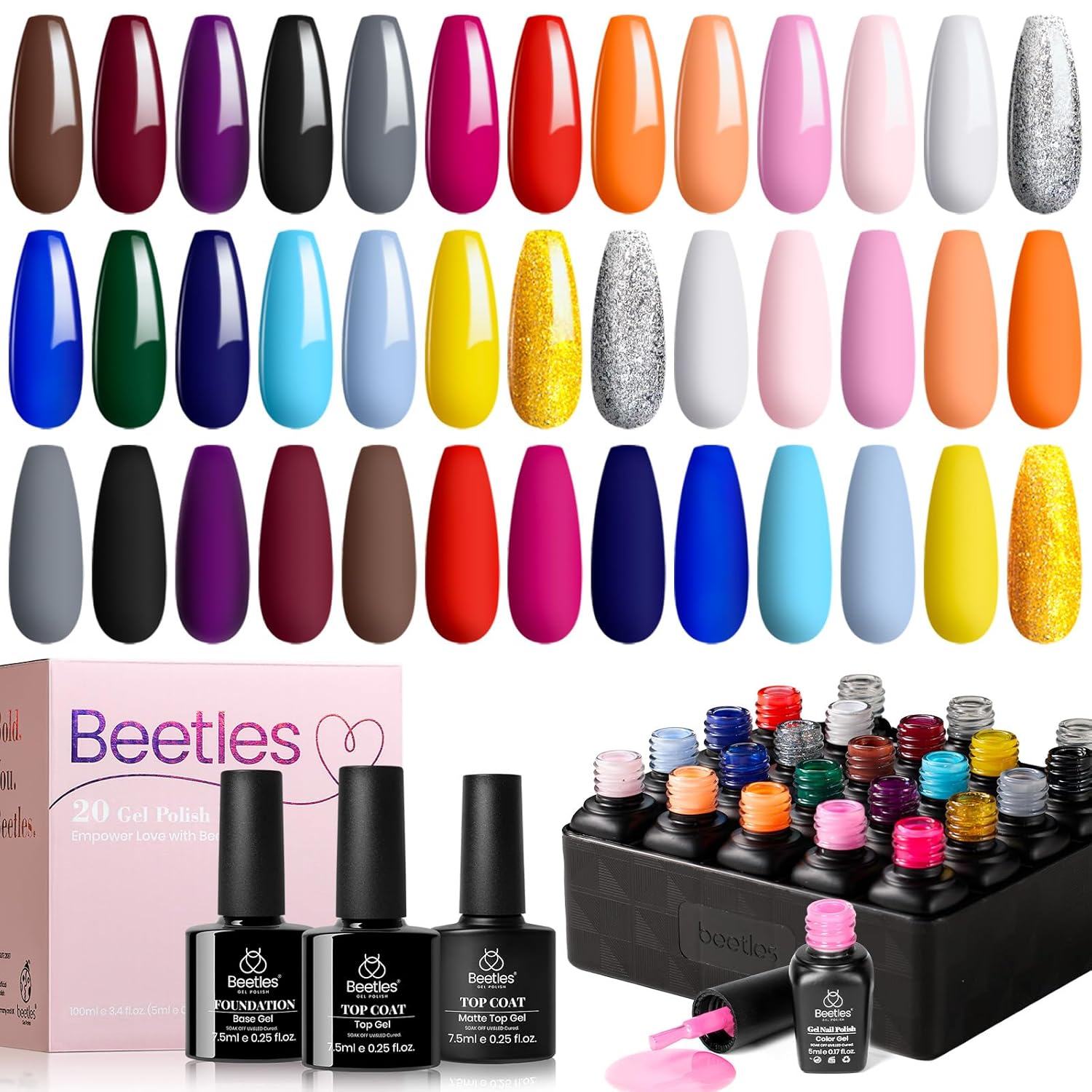 Beetles Summer Gel Polish Set - 36 Colors Bright Neon Gel Nail Polish Pink Orange Red Green Blue 4th of July Nail Polish with 4Pcs Base Top Coat Soak Off Colorful Collection UV Nail Gel : Beauty & Personal Care