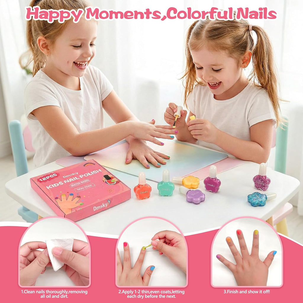 Dmsky Kids Nail Polish Set.18 Colors Peelable Water-Based Quick Dry Nail Polish for Kids.Non Toxic Nail Polish Kit for Girls Ages 3+ Diy Nail Art.Great Gift for Birthday.Makeovers and School Rewards : Beauty & Personal Care