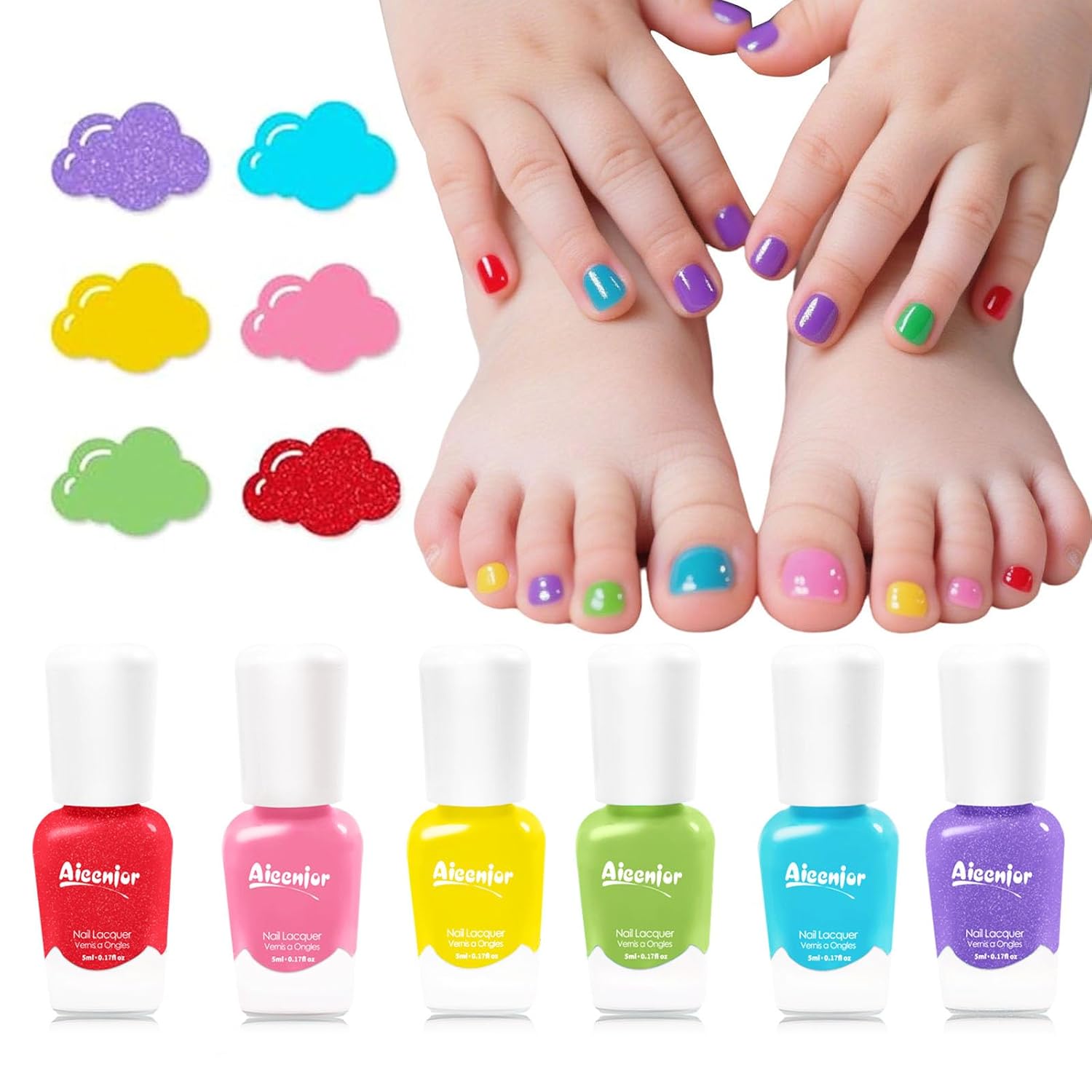 Aieenjor Quick Dry Kids Nail Polish Set. Non-Toxic Toddler Nail Polish. Water-Based Peelable Fingernail Polish for Kids. 6 Color Rainbow Nails Polish for Party. Holiday Favors : Beauty & Personal Care