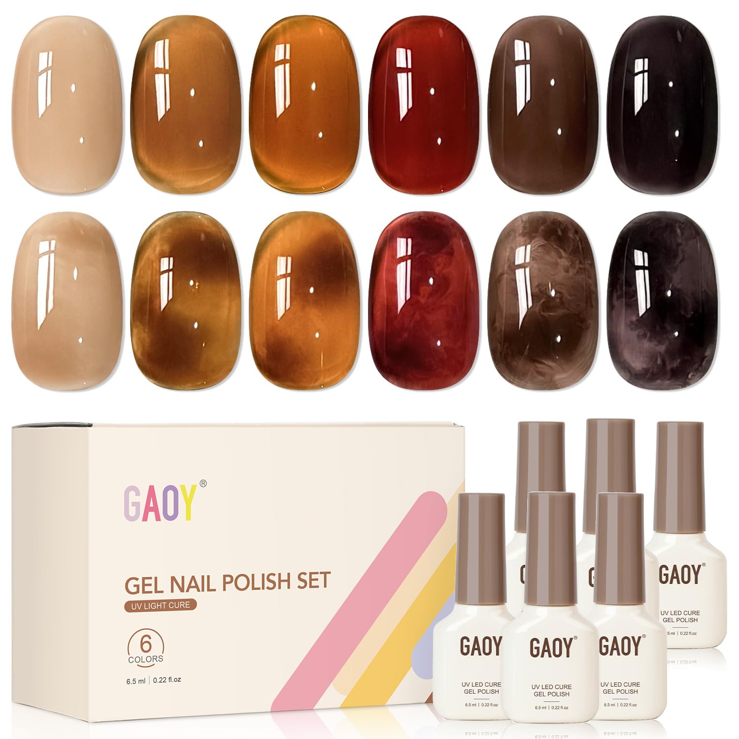 GAOY Nude Brown Gel Nail Polish Set. 6 Colors Beige Chocolate Caramel. UV Cure Gel for DIY Manicure at Home : Beauty & Personal Care