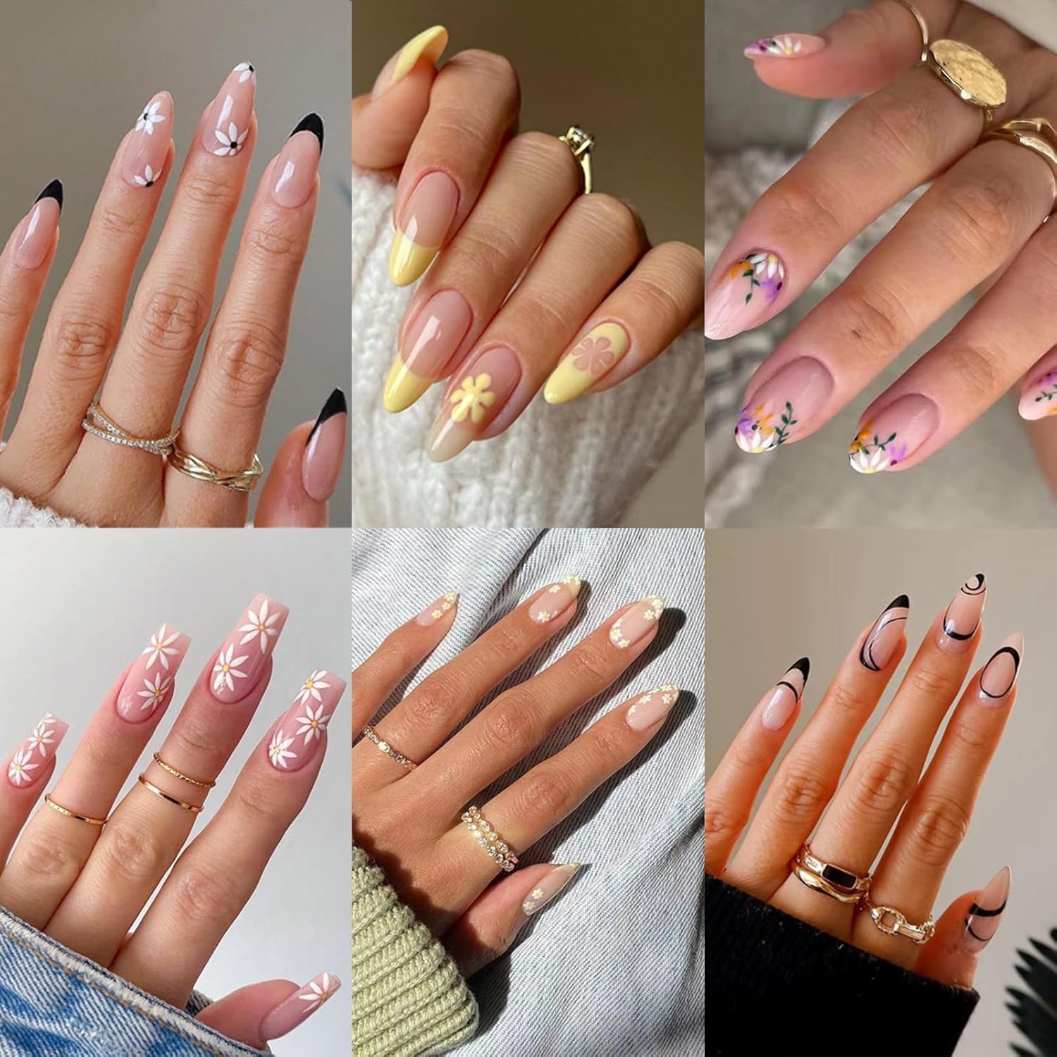 6 Packs (144 Pcs) Press on Nails Medium - Jsiallye Pink Gradient Press on Nails Square Coffin. Glue on with Nail in 12 Sizes - 24 Fake Nails Kit. French Tip Stick on Nails for Women : Beauty & Personal Care