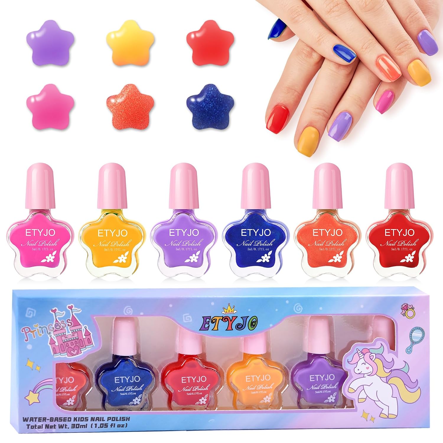 ETYJO Kids Nail Polish Set - Non-Toxic. Quick Dry Peel Off Nail Polish. 6 Rainbow Colors for Girls Age 3+ : Beauty & Personal Care