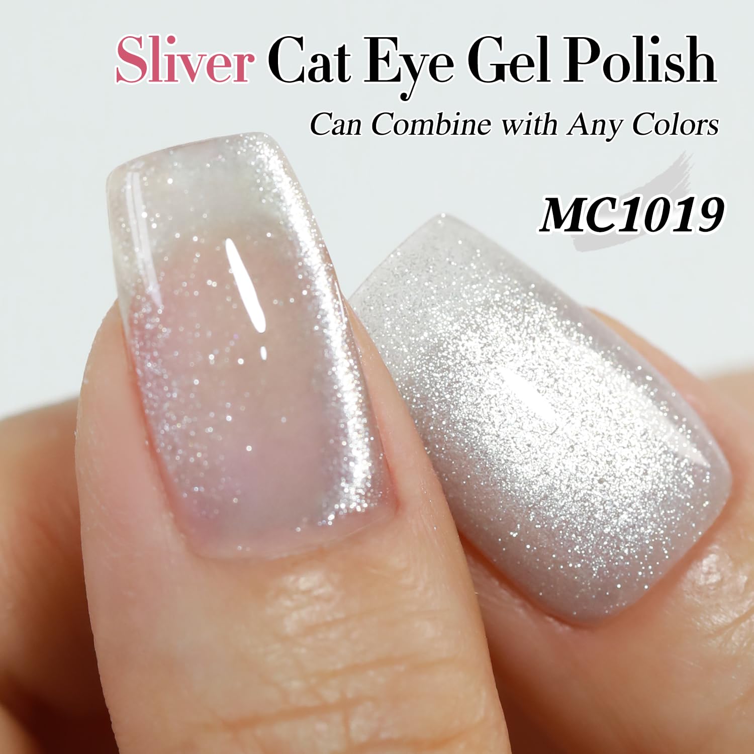 Double Rhythm 0.5 OZ Cat Eye Gel Polish with Magnet 15ML Holographic Glitter Shimmer Translucent Jelly Color Magnetic Polish Salon DIY at Home (Silver-MC1019) : Beauty & Personal Care