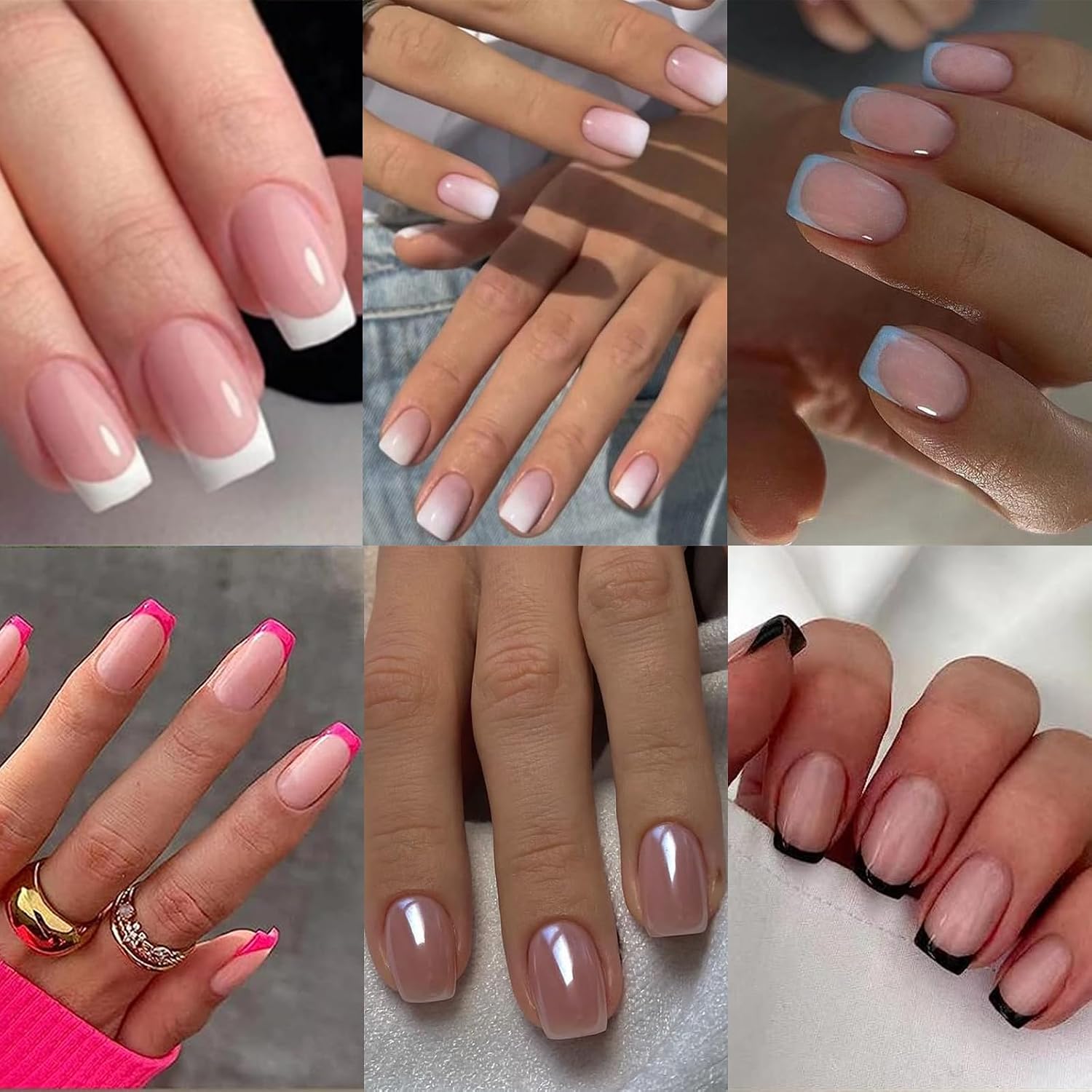 6 Packs (144 Pcs) Press on Nails Medium - Jsiallye Pink Gradient Press on Nails Square Coffin. Glue on with Nail in 12 Sizes - 24 Fake Nails Kit. French Tip Stick on Nails for Women : Beauty & Personal Care