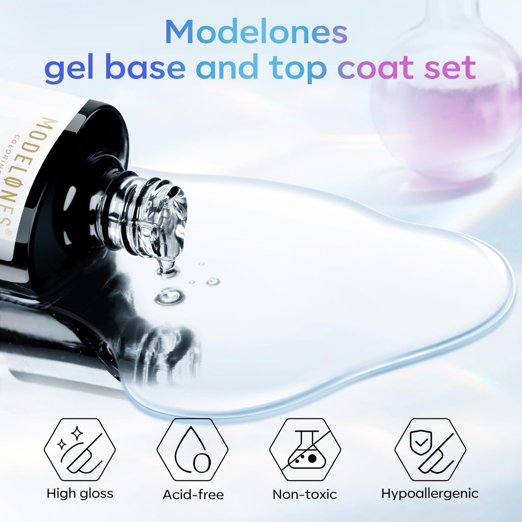 modelones Gel Top Coat. 15 ml 2026 Upgrade Super Shiny Base and Top Coat Set. Soak Off Nail Lamp Acid Free No Wipe Clear Base Top Gel Nail Polish : Beauty & Personal Care