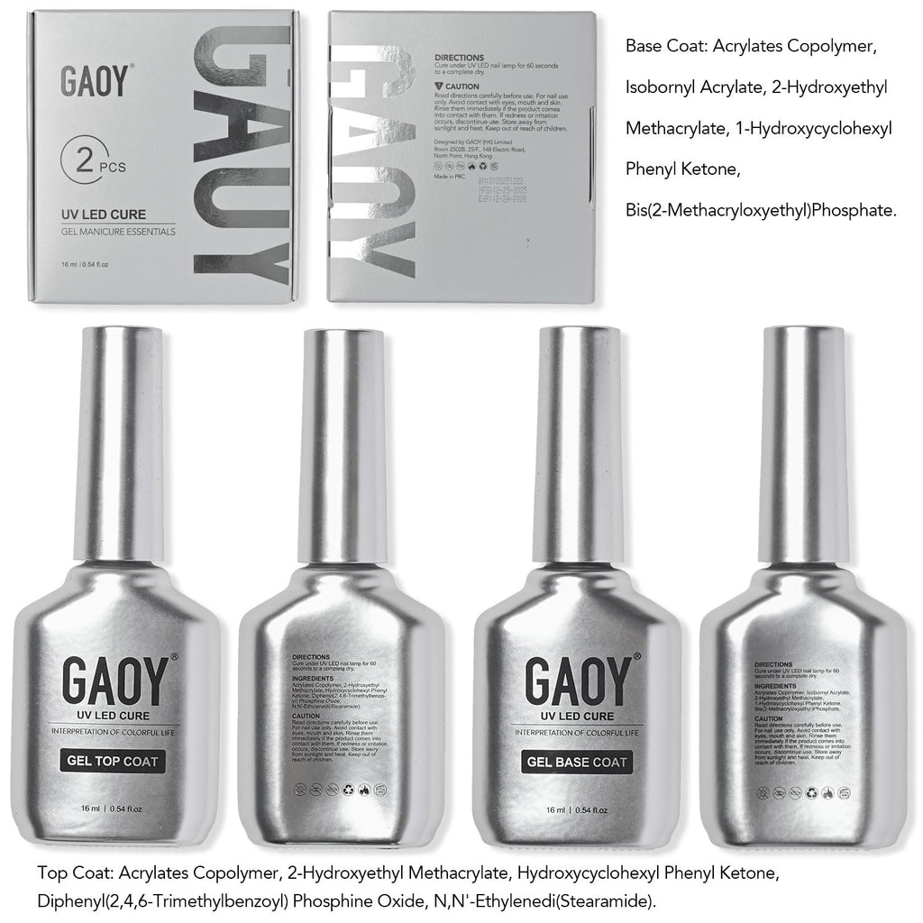 GAOY 16ml 2 Pcs Glassy Gel Top Coat and Base Coat Set.No Wipe Foundation Combination for UV Light Cure Nail Polish : Beauty & Personal Care