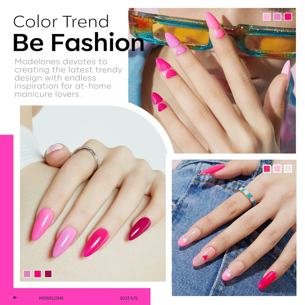 modelones Pink Gel Nail Polish Set- 6 Colors 2026 Summer Spring Pastel Hot Pink Tones Neon Milk Pink White Gel Polish Magenta Light Soft to Dark LED Nail Art for Nail Lovers Gift DIY Starter Kit : Beauty & Personal Care
