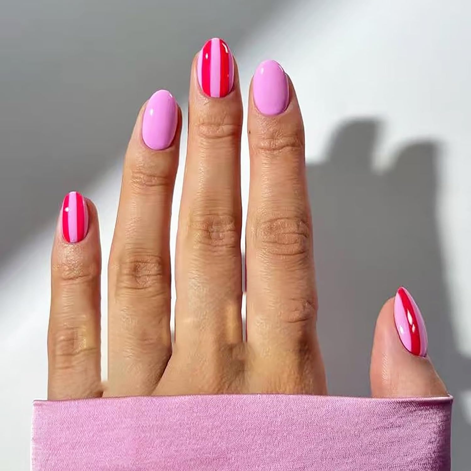 24Pcs Colorful Flower Press-On Nails - Short. Square. Fake. Spring-Summer Nail Art Set. Light Pink Acrylic. Full Cover Glossy False Nails for Women & Girls : Beauty & Personal Care