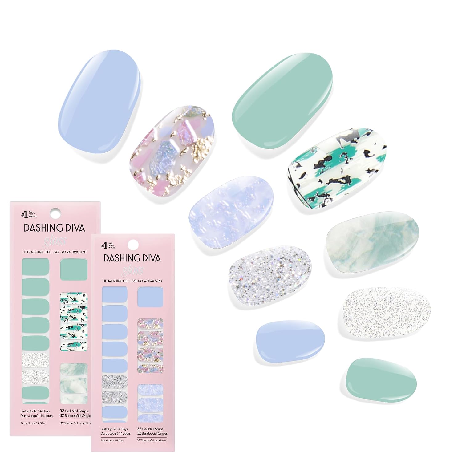 Dashing Diva Gloss Nail Strips Bundle - The Vivids Collection - Fruit Punch Petals & Papaya Breeze - UV Free. Chip Resistant. Long Lasting Gel Stickers - Contains 2 Sets : Beauty & Personal Care