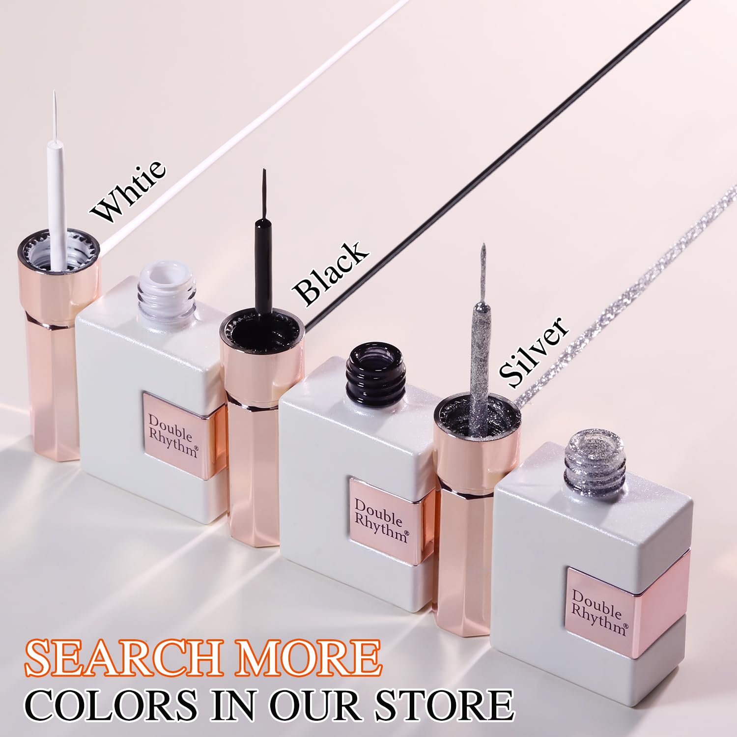 Double Rhythm 15 Ml Metallic Gel Liner Nail Art Bronze Mirror Chrome Painted Drawing Stripper 3D Effect Polish (White Liner Art -L1006) : Beauty & Personal Care