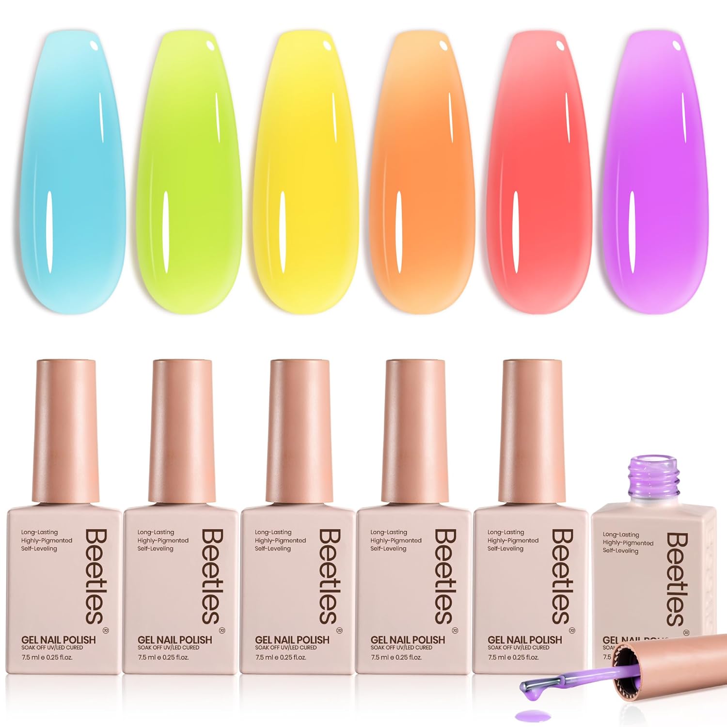 Beetles Nude Gel Nail Polish Set - 6 Colors Nude Pink Brown Neutral Jelly Gel Polish Kit Sheer Translucent Effect Soak Off UV Nail Art Design Drunken Rose Collection Manicure Gift for Women : Beauty & Personal Care