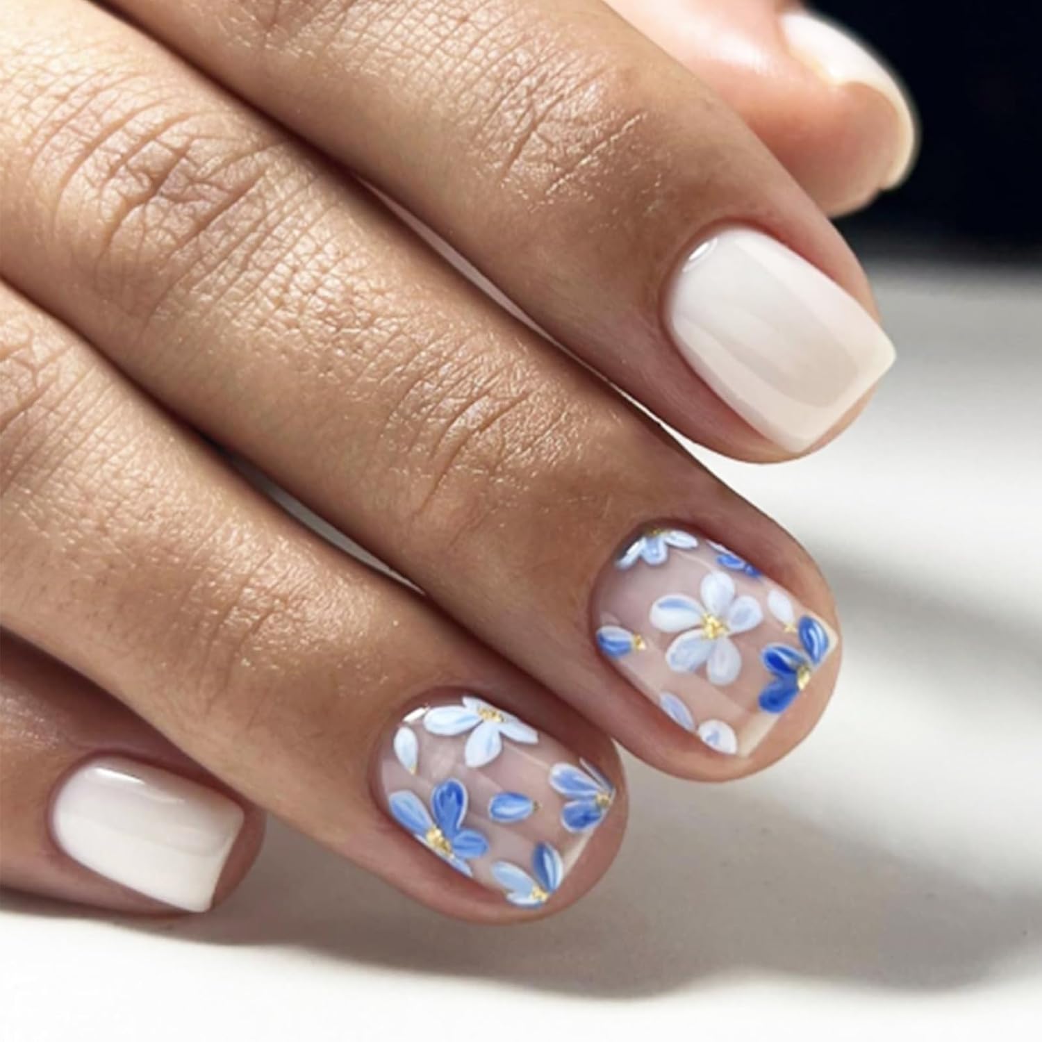 24Pcs Gold Curve Line Press on Nails Sea Acrylic Fake Nail Glossy Blue Gradient Medium Square False Nails Love Heart Stick on Fingernails Seaweed Gel Glue on Nail for Coquette Women Girls : Beauty & Personal Care