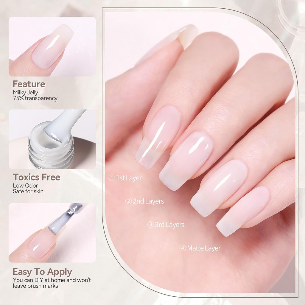 Born Pretty Milky White Gel Nail Polish Jelly White Sheer Translucent Neutral Gel Polish Soak Off Nail Art Gel 15ml. 0.54 Fl Oz : Beauty & Personal Care