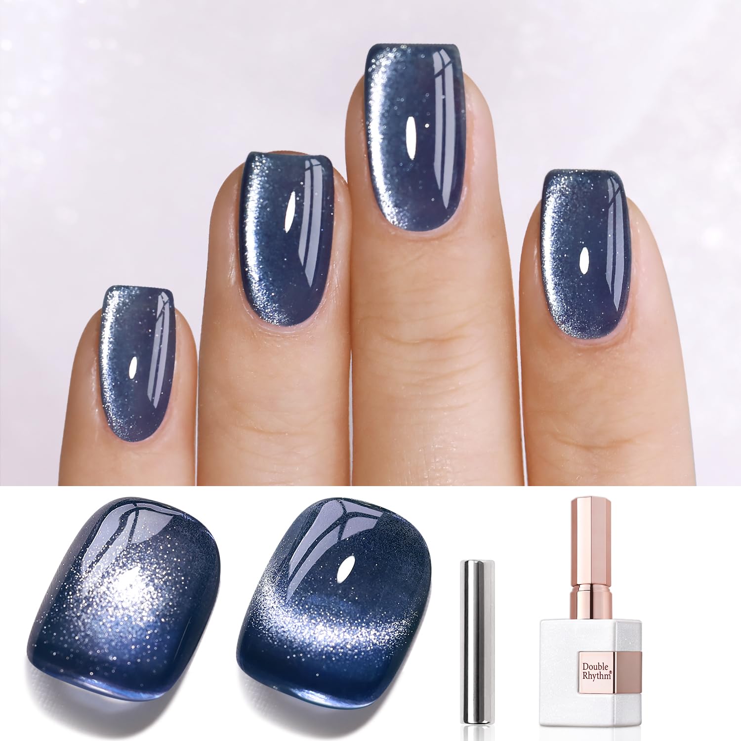 Double Rhythm 0.5 OZ Cat Eye Gel Polish with Magnet 15ML Holographic Glitter Shimmer Translucent Jelly Color Magnetic Polish Salon DIY at Home (Silver-MC1019) : Beauty & Personal Care