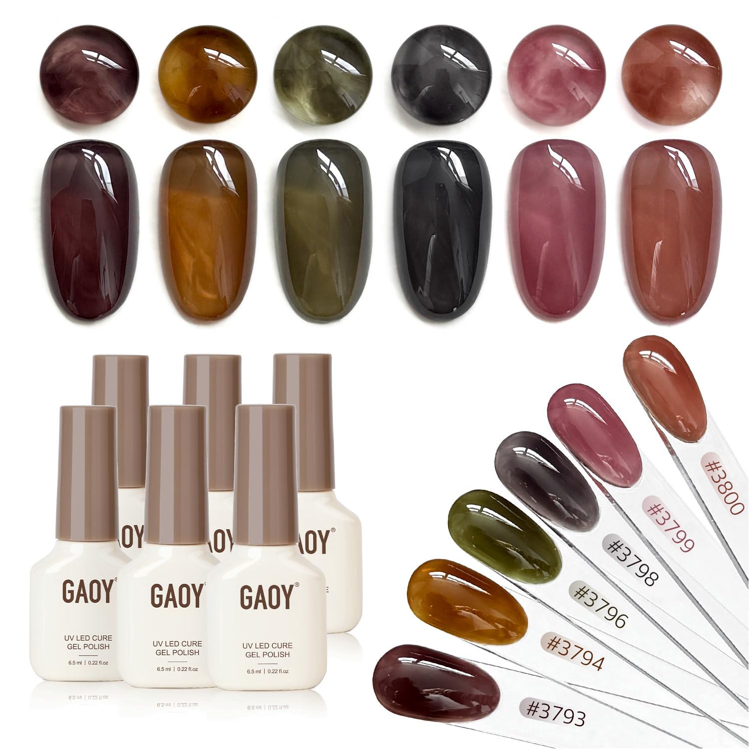 GAOY Dark Gel Nail Polish of 6 Milky Jelly Colors Brown Green Black Gel Polish Kit for Salon Manicure and Blooming Nail Art DIY at Home : Beauty & Personal Care