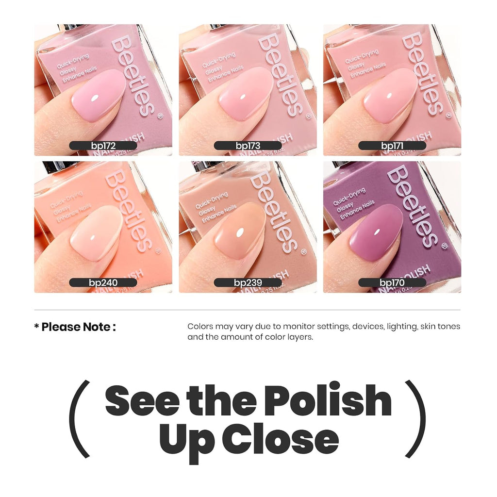 Beetles Jelly Nail Polish Set. 6 Colors Pink Nude Purple Velvet Glow Quick Dry Nail Polish Long Lasting Nail Strengthener Polish Gift for Girls Women : Beauty & Personal Care