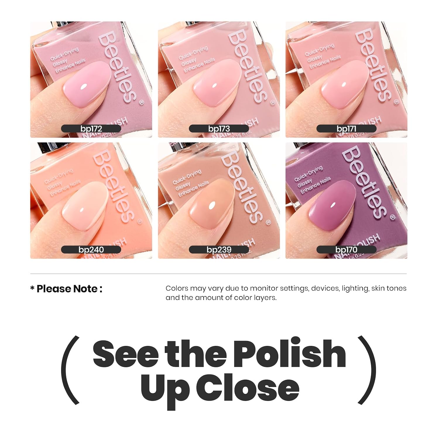 Beetles Jelly Nail Polish Set. 6 Colors Pink Nude Purple Velvet Glow Quick Dry Nail Polish Long Lasting Nail Strengthener Polish Gift for Girls Women : Beauty & Personal Care