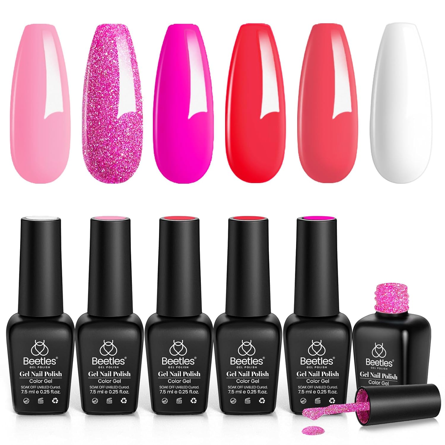 Beetles Pearl Gel Nail Polish. 6 Colors Shimmer White Pink Purple Mermaid Nail Drawing Gel. Soak Off UV Gel Polish Swirl Shell Thread Effect DIY Manicure Nail Art Gifts for Women : Beauty & Personal Care